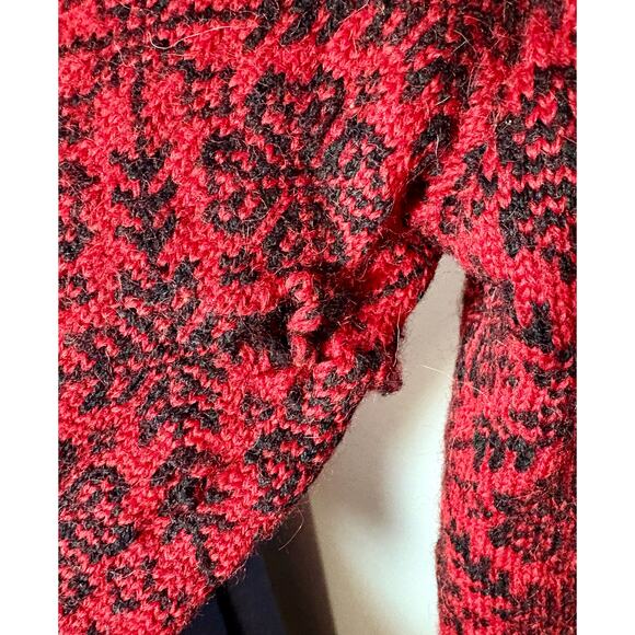 Vtg L.L. Bean Womens Lg 100% Merino Wool Scandinavian Cardigan Red Heavy Sweater - Picture 4 of 11